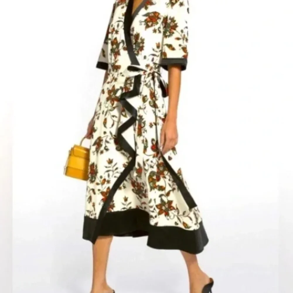 NWOT Tory Burch New Ivory Sacred Floral Silk Printed Wrap Dress XS $798